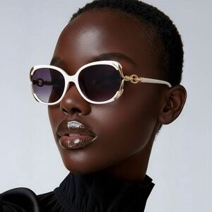 Sophisticated White and Gold Women's Sunglasses
